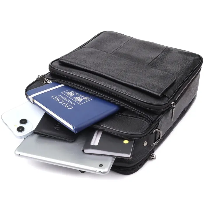 Містка чоловіча сумка з ручкою для перенесення в руці з натуральної шкіри Vintage 23023 Чорний