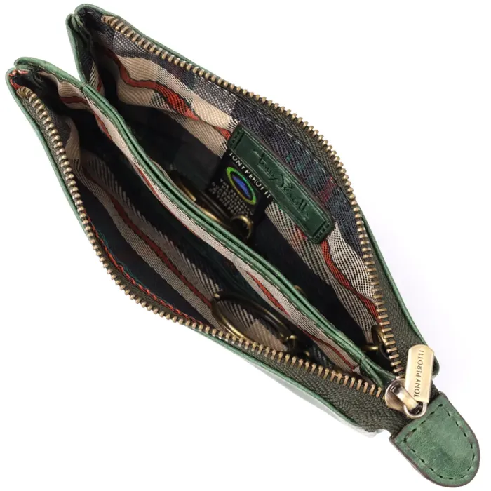 Містка ключниця на два відділення з матової натуральної шкіри Tony Perotti 20835_1 (3350 deep green) Зелений