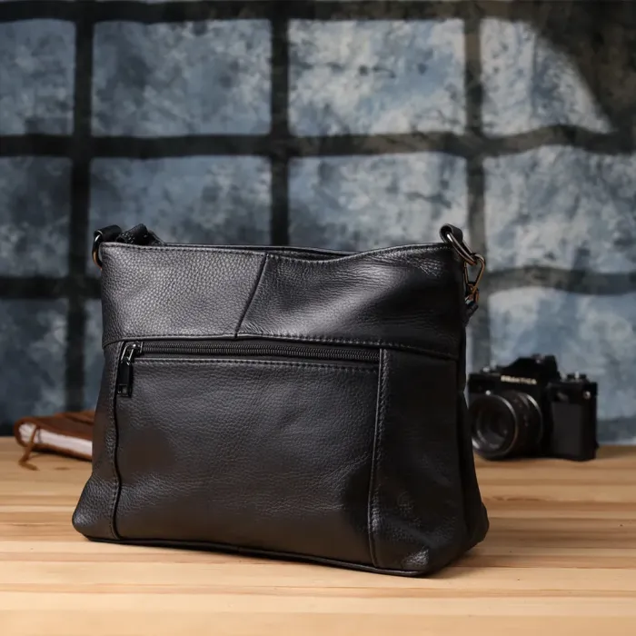 Невелика жіноча сумка з двома ремінцями з натуральної шкіри Vintage 23014 Чорний