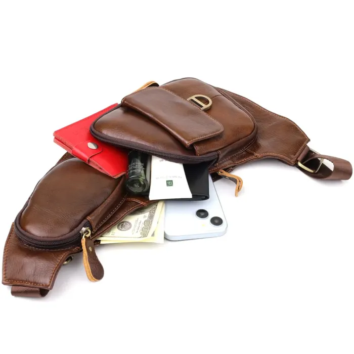 Цікава чоловіча сумка через плече з гладкої натуральної шкіри Vintage 22965 Коричневий