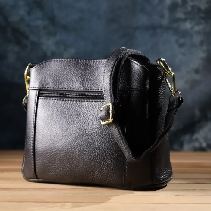 Сумка на три відділення з натуральної шкіри 15122 Vintage Чорний