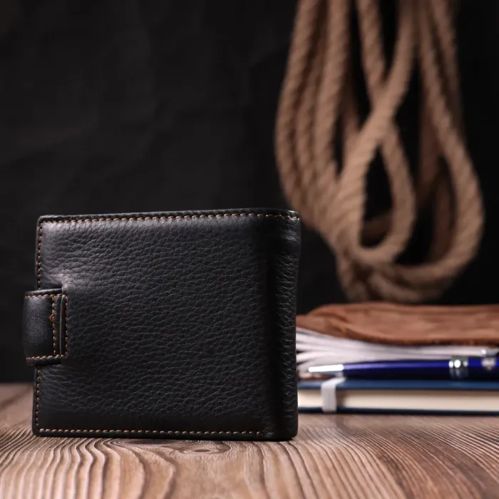 Горизонтальний невеликий гаманець для чоловіків з натуральної шкіри Vintage 15063 Чорний