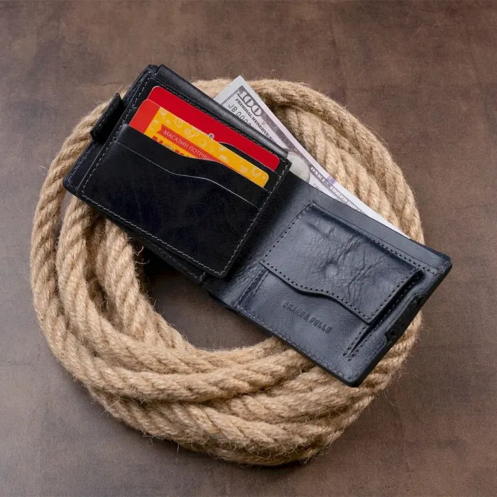 Функціональне тонке портмоне GRANDE PELLE 11323 Синє