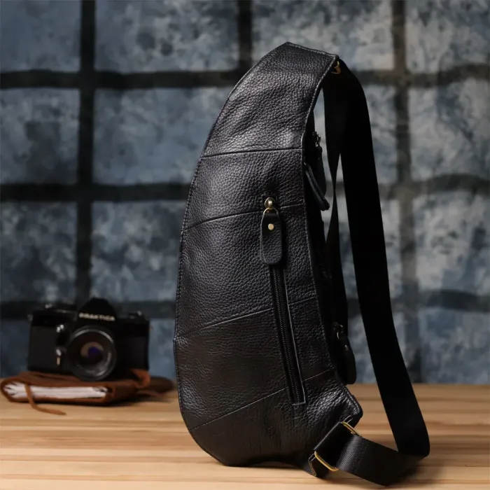 Стильна чоловіча сумка через плече із зернистої натуральної шкіри Vintage 22964 Чорний