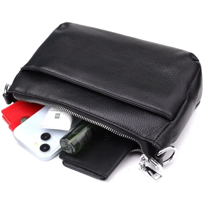 Стильна жіноча сумка з двома ремінцями із натуральної шкіри Vintage 22926 Чорний