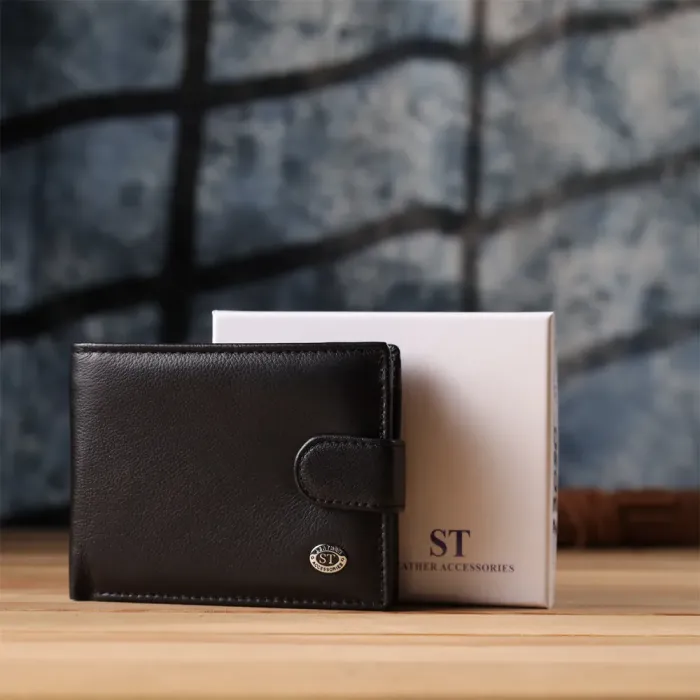 Місткий чоловічий гаманець горизонтального формату з натуральної шкіри ST Leather 23090 Чорний