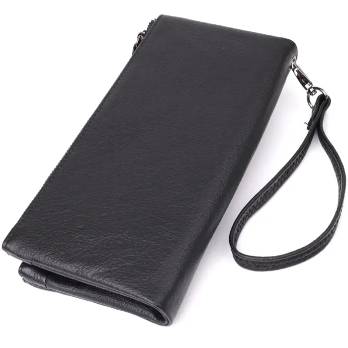 Практичний шкіряний гаманець на три відділення ST Leather 23111 Чорний