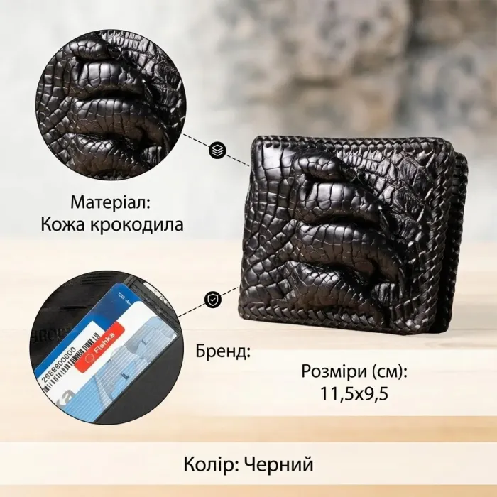 Портмоне CROCODILE LEATHER 18004 з натуральної шкіри крокодила Чорне