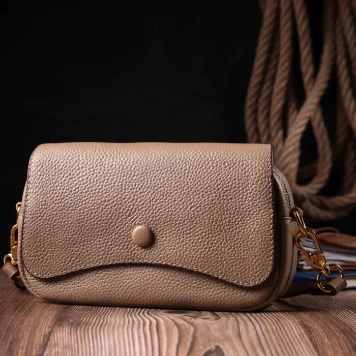 Стильна сумка жіноча з клапаном з натуральної шкіри Vintage 22432 Бежевий