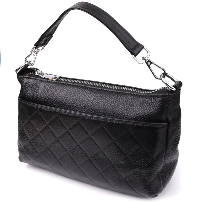 Стильна жіноча сумка з двома ремінцями із натуральної шкіри Vintage 22926 Чорний