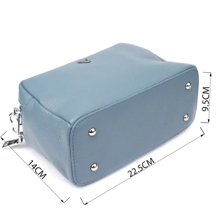 Елегантна сумка жіноча з двома секціями з натуральної шкіри Vintage 22920 Блакитний