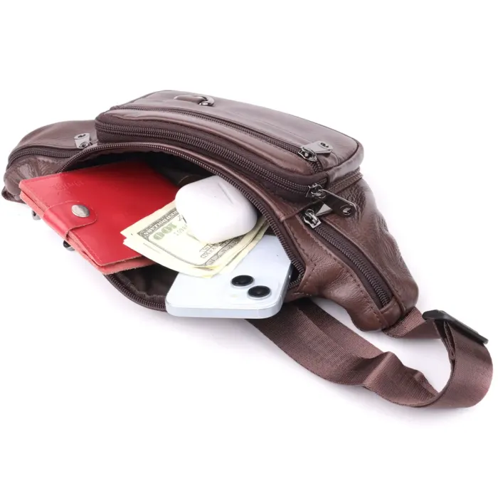 Практична бананка для чоловіків із натуральної шкіри Vintage 15107 Темно-коричневий