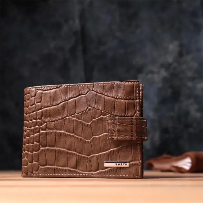 Місткий чоловічий гаманець з натуральної шкіри KARYA 22854 Коричневий
