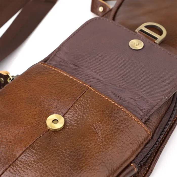 Цікава чоловіча сумка через плече з гладкої натуральної шкіри Vintage 22965 Коричневий