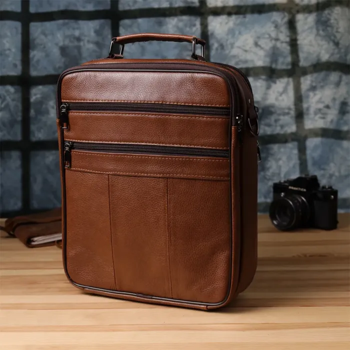 Сумка чоловіча з ручкою для перенесення в руці з натуральної шкіри Vintage 23031 Світло-коричневий