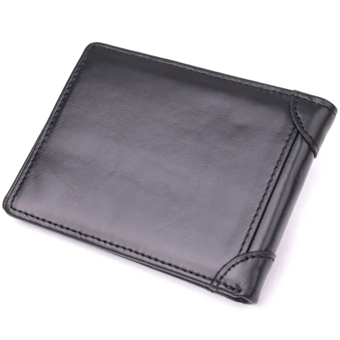 Невеликий чоловічий гаманець без застібки з натуральної шкіри Vintage 15097 Чорний