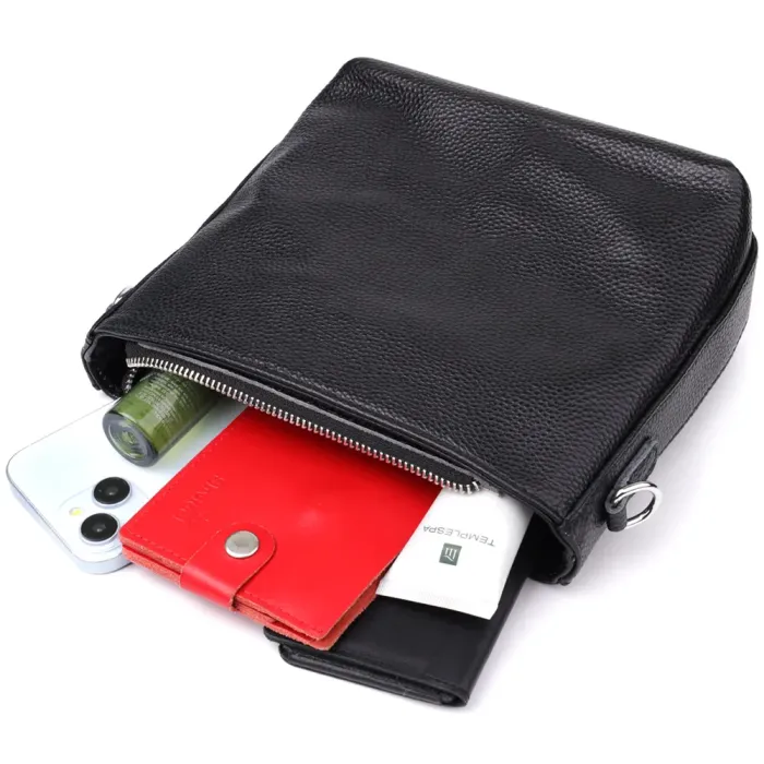 Зручна жіноча сумка на плече з якісної натуральної шкіри Vintage 22914 Чорний