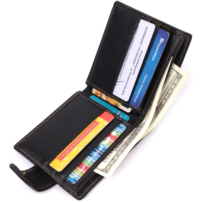 Горизонтальний невеликий гаманець для чоловіків з натуральної шкіри Vintage 15063 Чорний