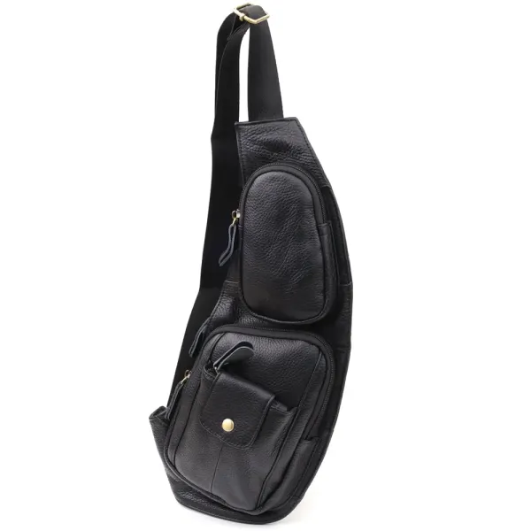 Чоловіча сумка з великою кількістю кишень із натуральної шкіри Vintage 22961 Чорний