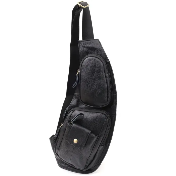 Чоловіча сумка з великою кількістю кишень із натуральної шкіри Vintage 22961 Чорний