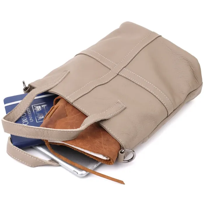 Зручна сумка жіноча з ручками з натуральної шкіри Vintage 22996 Сірий