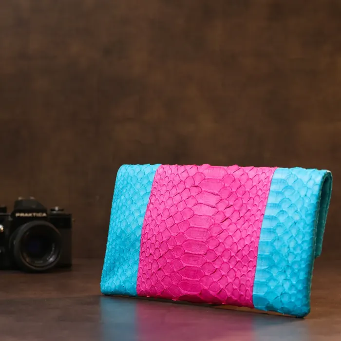 Яскравий жіночий клатч Snake Leather 14993 Рожевий