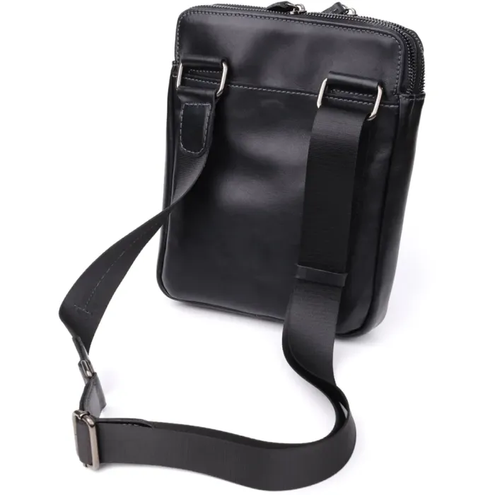 Красива чоловіча сумка через плече з гладкої натуральної шкіри Shvigel 20871_1 Чорний