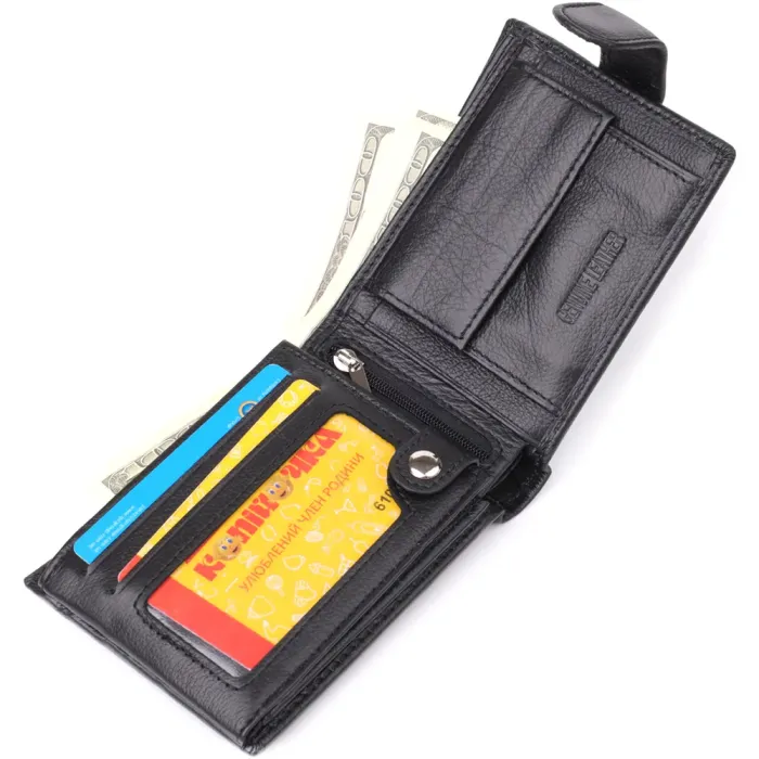 Місткий чоловічий гаманець горизонтального формату з натуральної шкіри ST Leather 23090 Чорний