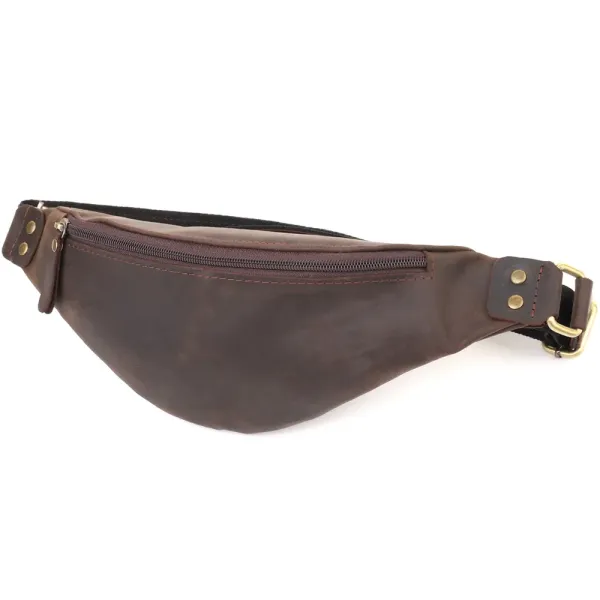 Стильна чоловіча бананка з натуральної вінтажної шкіри Shvigel 23130 Коричневий