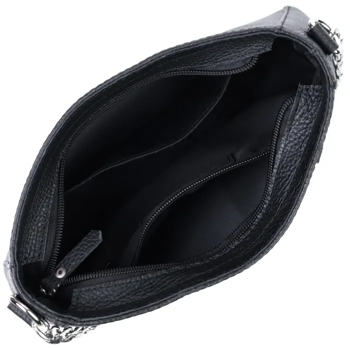 Жіноча сумка багет з ланцюжком і ремінцем що знімається з зернистої натуральної шкіри Shvigel 22837 Чорна