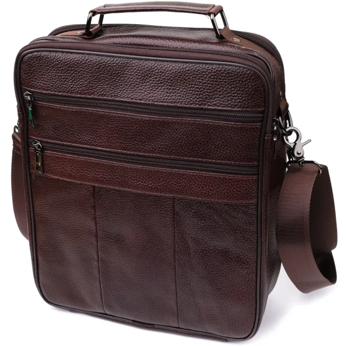Практична чоловіча сумка з ручкою для перенесення в руці з натуральної шкіри Vintage 23024 Коричневий
