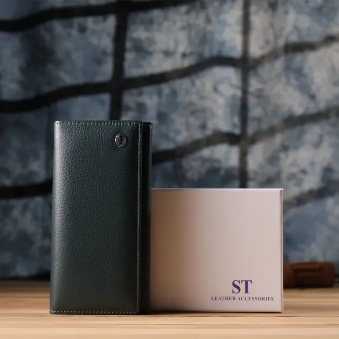Зручний вертикальний гаманець із натуральної шкіри ST Leather 23086 Зелений