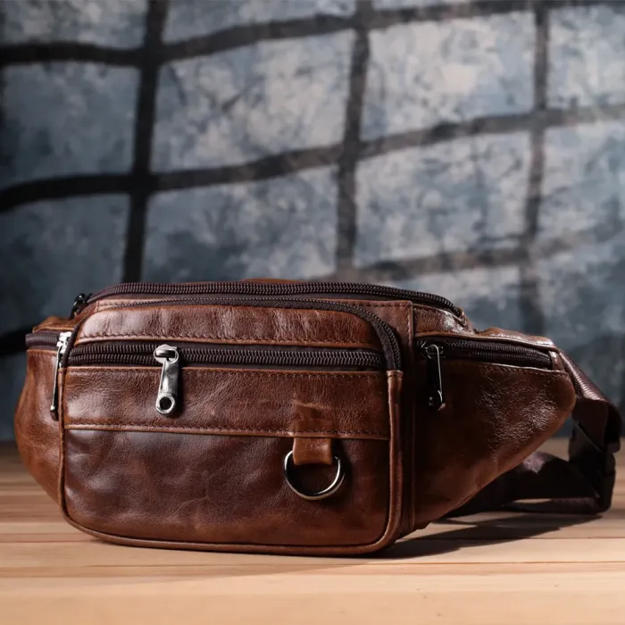 Бананка для чоловіків у вінтажному стилі з натуральної шкіри Vintage 15106 Коричневий