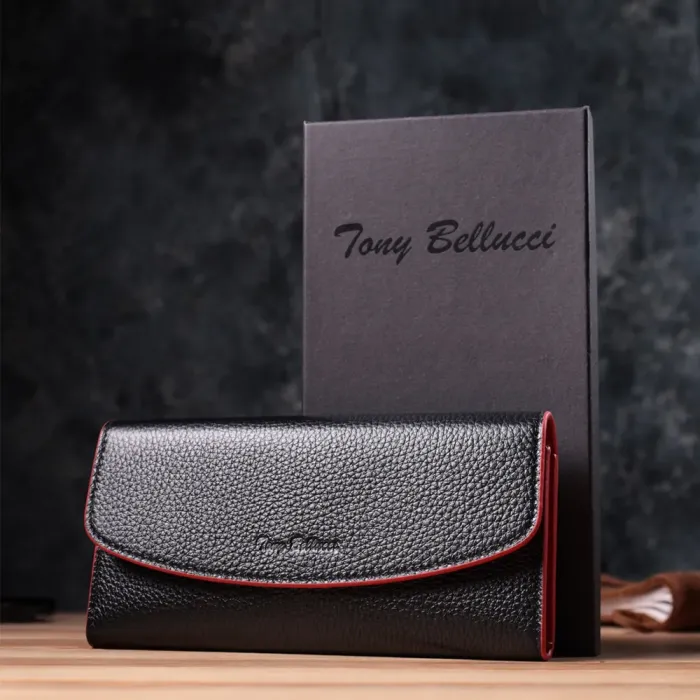 Жіночий гаманець із трикутним клапаном із натуральної шкіри Tony Bellucci 22860 Чорний