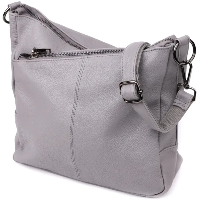 Зручна жіноча сумка з двома ремінцями із натуральної шкіри Vintage 23054 Сірий