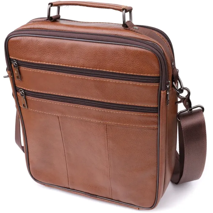 Сумка чоловіча з ручкою для перенесення в руці з натуральної шкіри Vintage 23031 Світло-коричневий