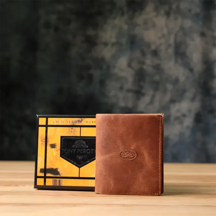 Вертикальний чоловічий гаманець з матової натуральної шкіри Tony Perotti 20833_1 (1165 whisky) Світло-коричневий
