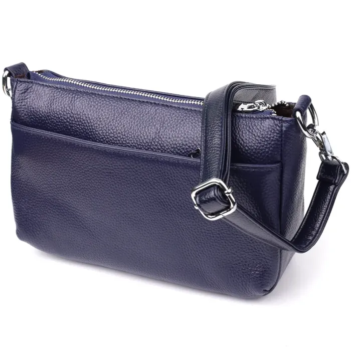 Елегантна сумка жіноча з натуральної шкіри з двома ремінцями Vintage 22928 Синій