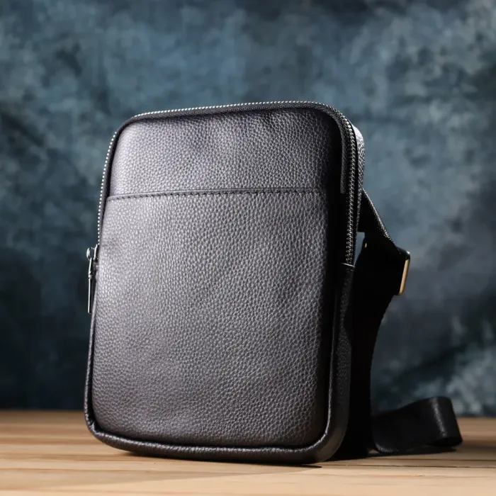 Зручна вертикальна сумка для чоловіків з натуральної шкіри Vintage 22862 Чорний