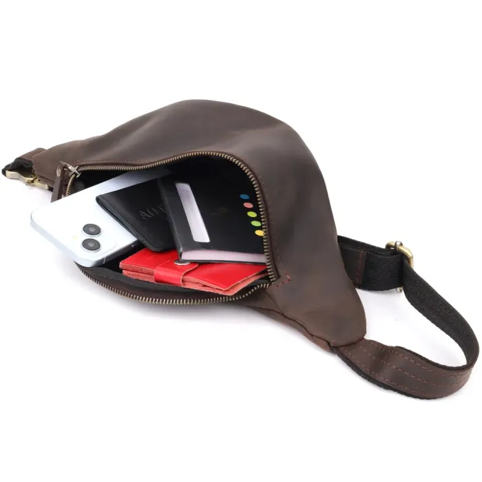 Добротна сумка бананка для чоловіків з натуральної шкіри вінтажної Shvigel 23139 Коричневий