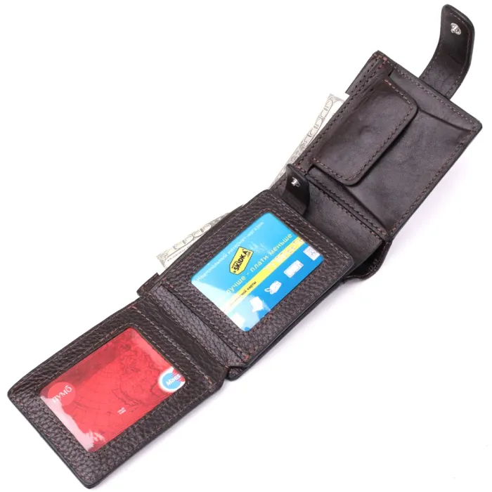 Практичне портмоне з люксової зернистої шкіри флотар GRANDE PELLE 22876 Коричневий