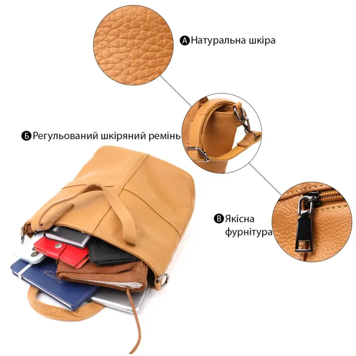 Стильна жіноча сумка з натуральної шкіри Vintage 22994 Рудий