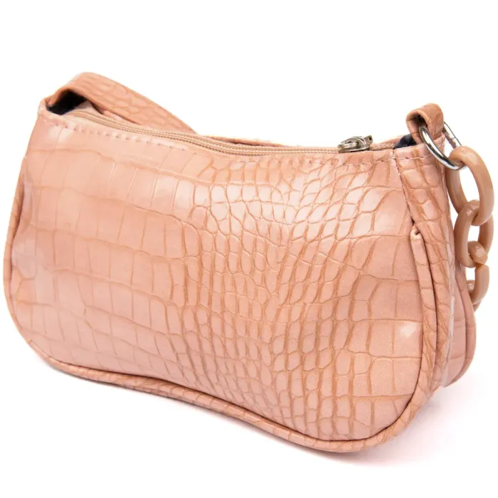 Компактна сумка-багет з шкірозамінника під екзотику Vintage 14926 Рожева