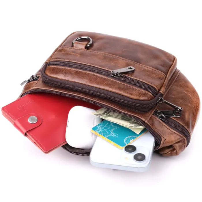 Бананка для чоловіків у вінтажному стилі з натуральної шкіри Vintage 15106 Коричневий