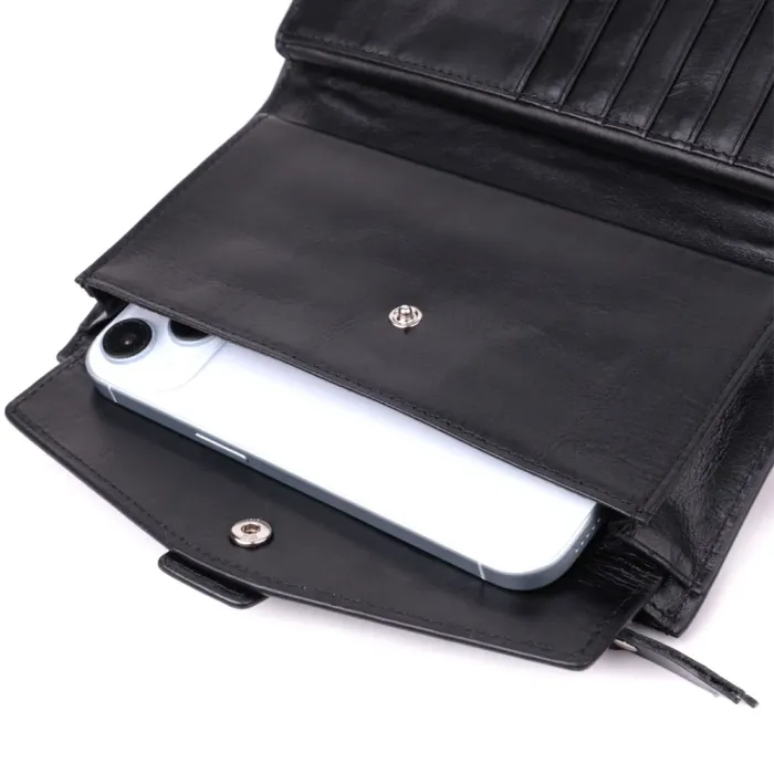 Вертикальний стильний гаманець із гладкої натуральної шкіри Vintage 22885 Чорний