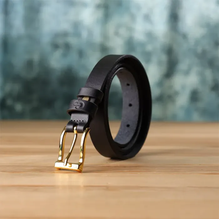 Тонкий шкіряний ремінь для жінок GRANDE PELLE 22947 Чорний