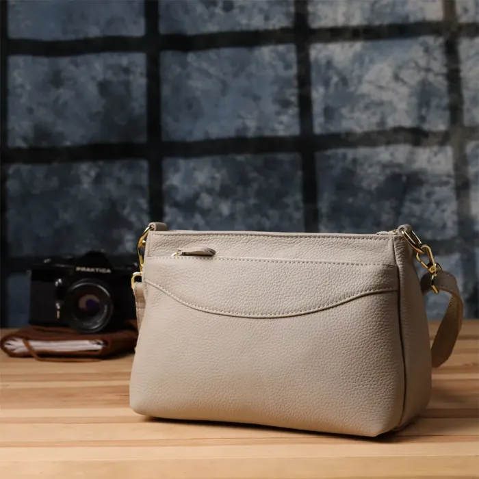 Елегантна жіноча сумка з натуральної шкіри з жорсткою основою Vintage 22985 Сірий