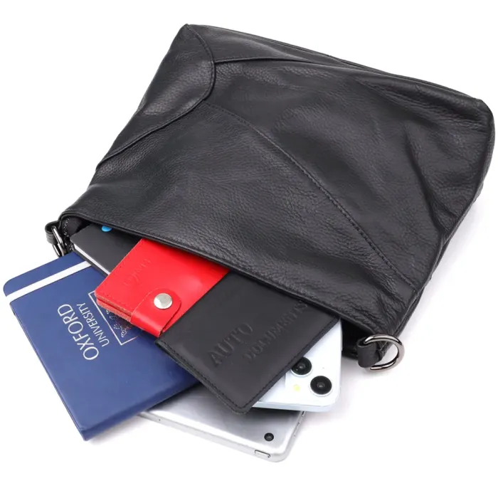 Невелика жіноча сумка з двома ремінцями з натуральної шкіри Vintage 23014 Чорний