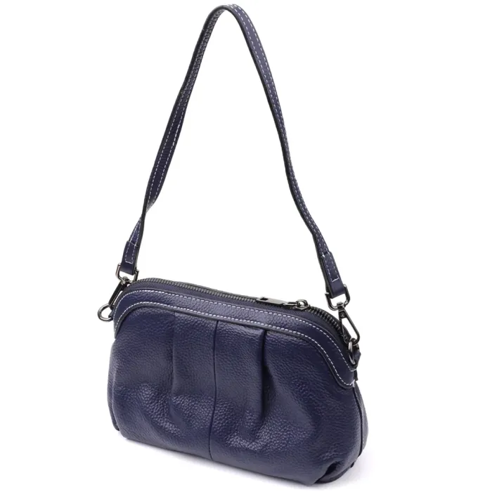 Жіноча шкіряна сумка з ефектним драпіруванням Vintage 22897 Синій