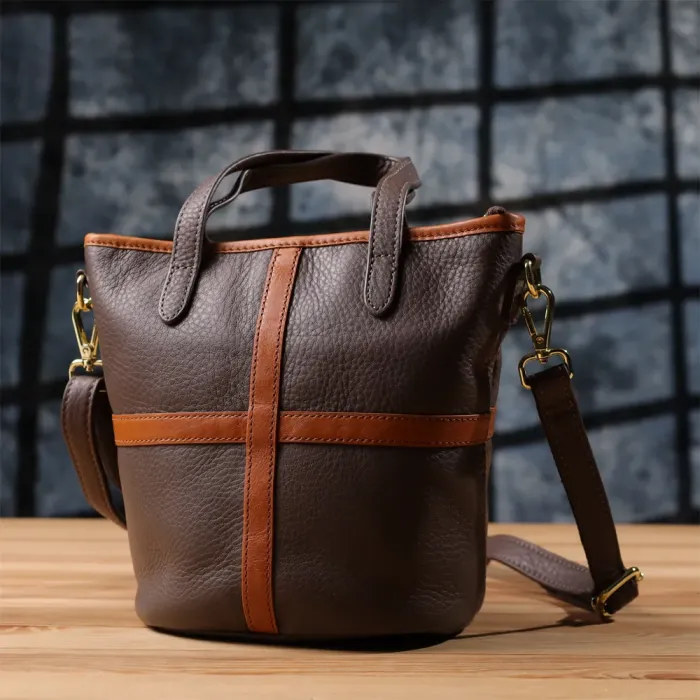 Жіноча шкіряна сумка з коричневою вставкою на лицьовій стороні Vintage 22999 Бежево-сірий